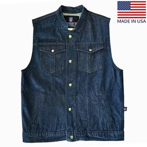 Legendary Ol&#39; Blue Revolution Mens Blue Denim Motorcycle Vest