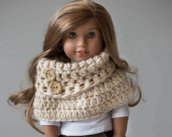 Handmade crochet cowl with button accents for 18in dolls such as American Girl,Our Generation,and My Life