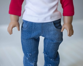 Custom made distressed jean and baseball tee for 18in boy dolls