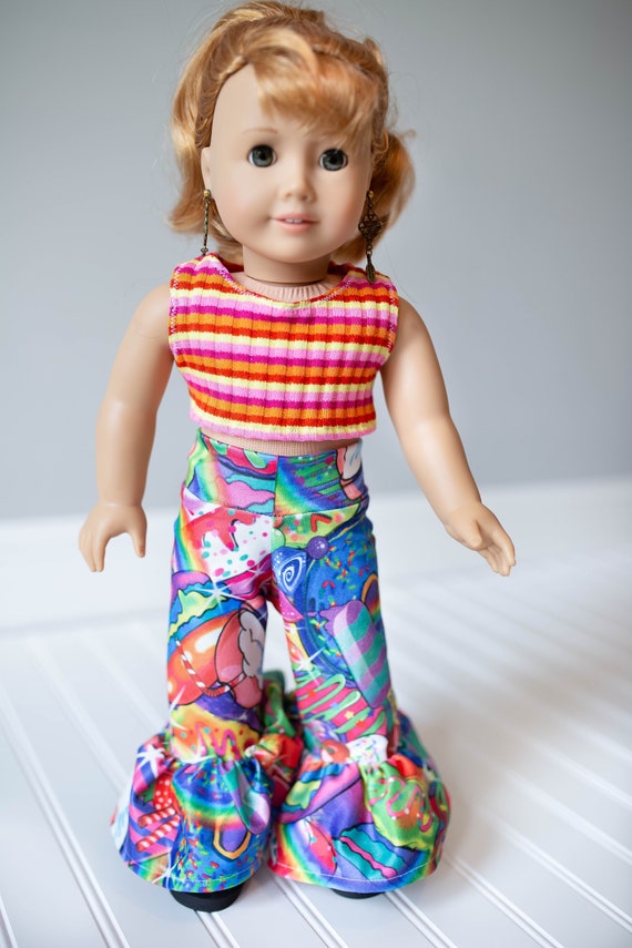 Custom Made Crop Top With Colorful Ruffled Pant for 18in Dolls