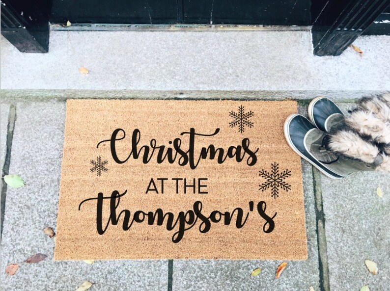 Christmas Personalised Family Name Doormat W Snowflakes Etsy