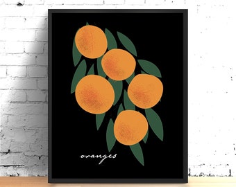 Minimalist orange kitchen poster, Citrus kitchen art print
