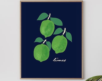 Lime Kitchen art print, Fruit illustration kitchen wall decor