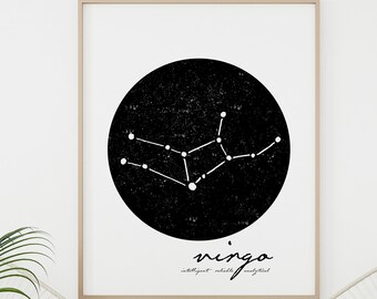 Zodiac Virgo Constellation Print, Celestial Decor