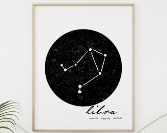 Libra Zodiac Constellation Print, Zodiac Art Astrology Print