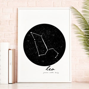 Leo Zodiac Constellation Print, Leo Birthday Gifts