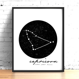 Capricorn Constellation Print, Black and White Celestial Art