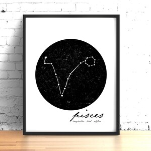 Pisces Zodiac Celestial Decor, Constellation Minimalist Print