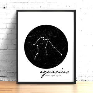 Aquarius Zodiac Constellation Print, Black and White Astrology print