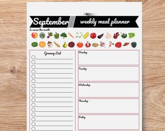 Lista de compras semanal y planificador de comidas veganas imprimible, planificador de menús de lista de compras y tareas pendientes, planificación de comidas imprimible