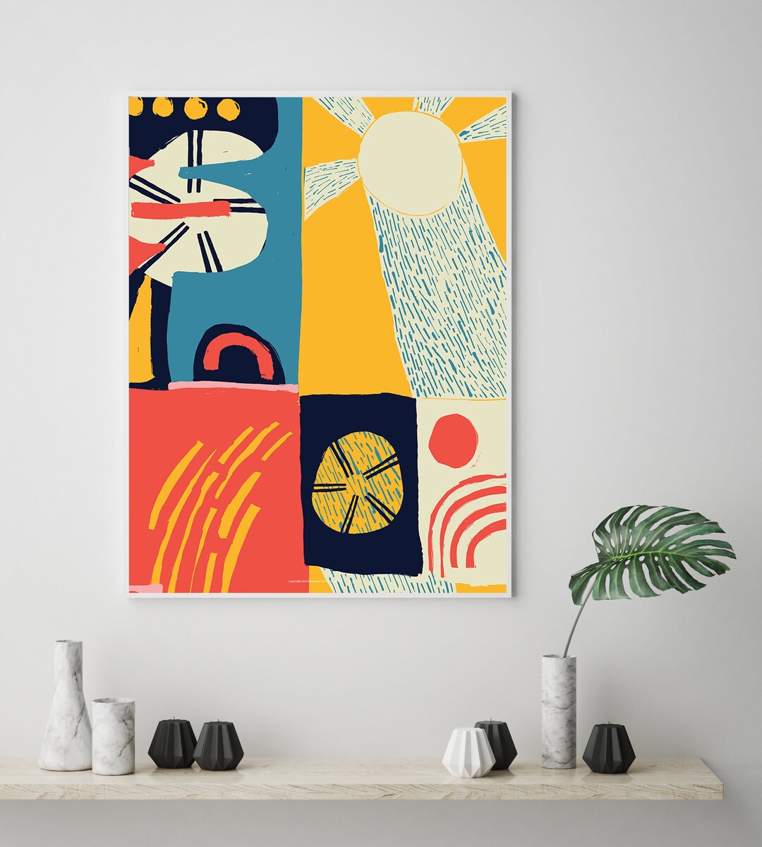 Printable Scandinavian Poster Wall Art, Large Blue Abstract Art