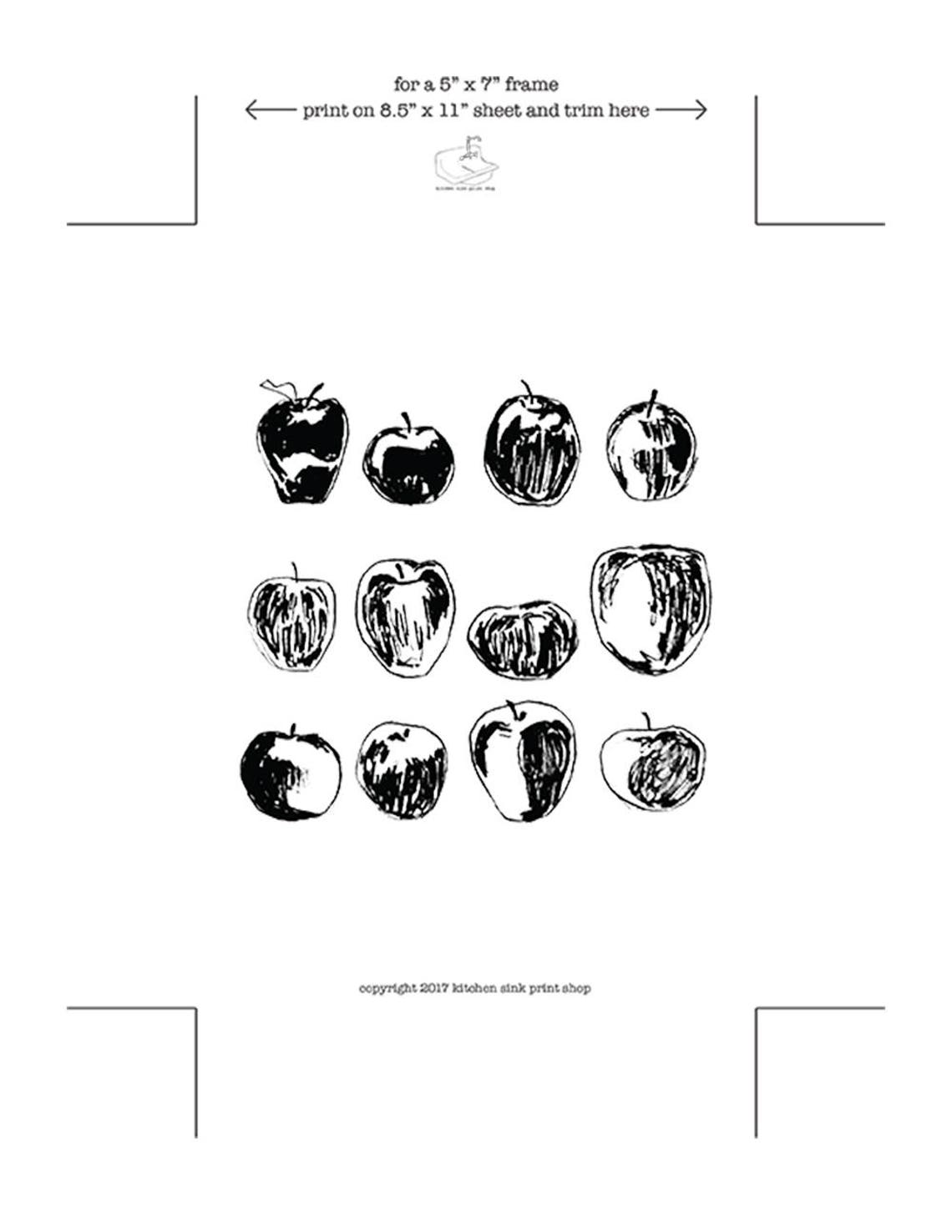 Fruit Wall Art Apple Print Printable Kitchen Decor Etsy