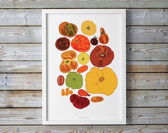 Heirloom Tomato Kitchen Wall Food Art Poster Print, Kitchen Decor Tomato Art Poster