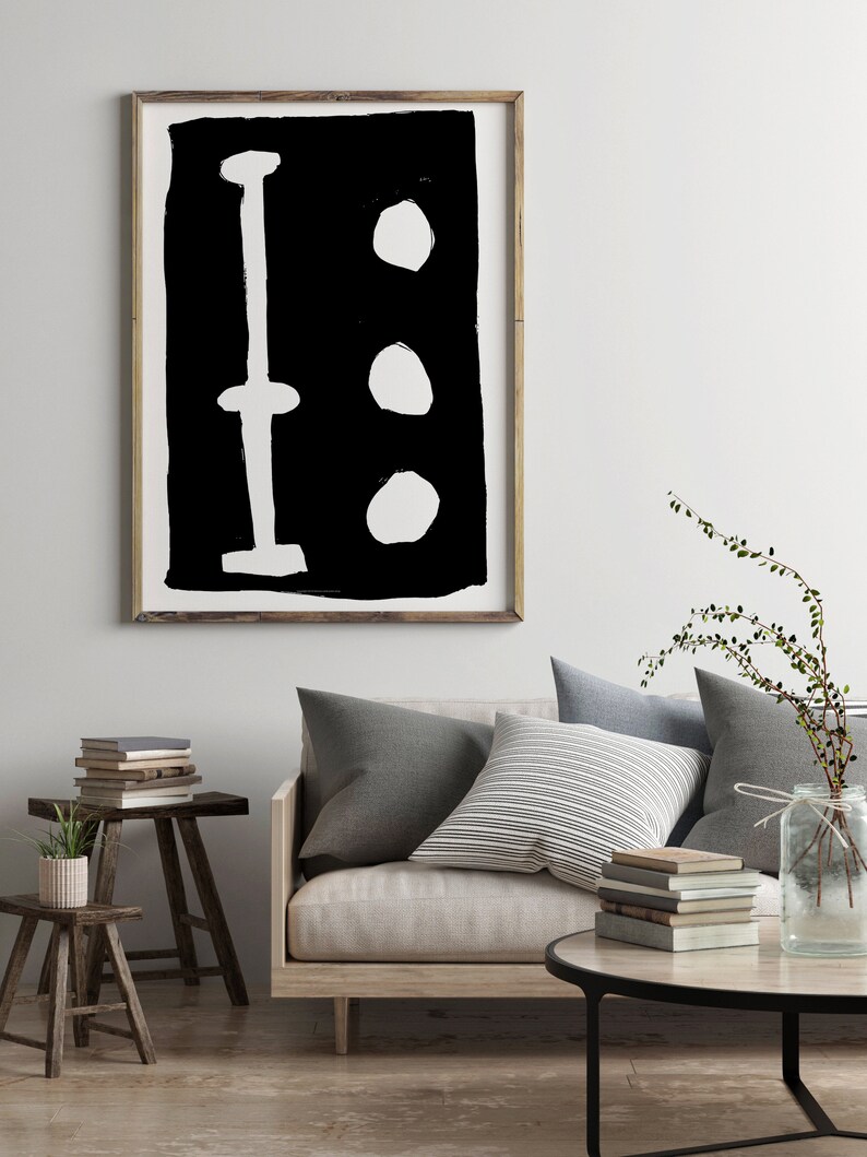 Mid Century Modern Black and White Art, Minimalist Wall Art Abstract