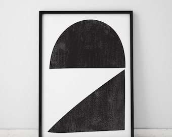 Instant Download Abstract Art Print, Black and White Printable Geometric Wall Art
