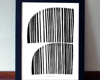 Impression géométrique noir et blanc - rayures noires abstrait - Art mural minimaliste - Home Decor - Mid Century Modern - Printable Art - ligne Art