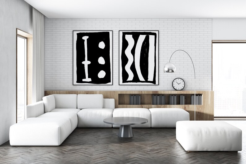 Black and White Modern Home Decor, Abstract Wall Decor Etsy