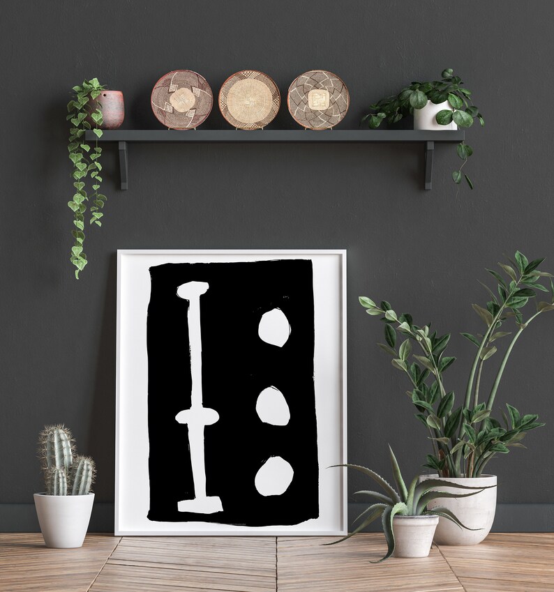 Mid Century Modern Black and White Art, Minimalist Wall Art Abstract