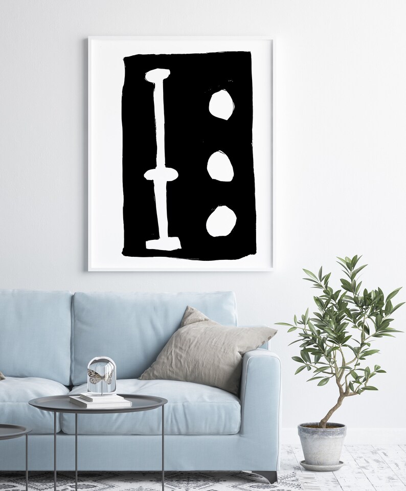 Mid Century Modern Black and White Art, Minimalist Wall Art Abstract