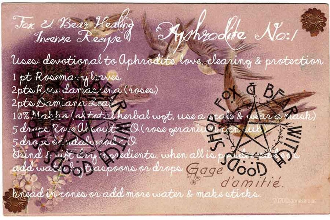 APHRODITE INCENSE RECIPE Card Printable 1 Recipe Card Etsy