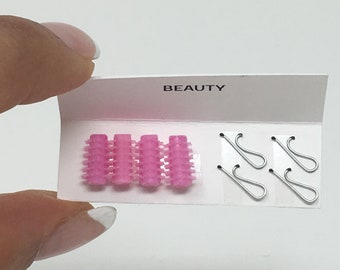 NEW! Miniature Pink Hair Curlers Rollers with Metal Clips for Dollhouse - One Inch Scale