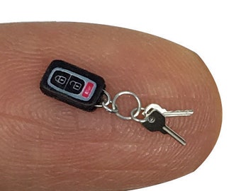 1/12 Scale Miniature Modern Key Chain with Car Fob and Silver Metal Keys