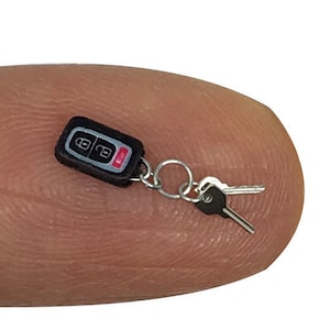 1/12 Scale Miniature Modern Key Chain with Car Fob and Silver Metal Keys