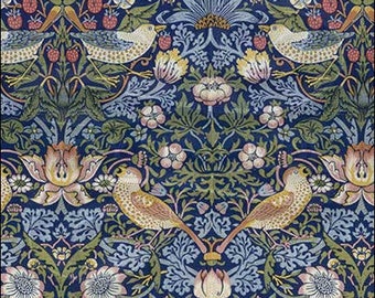 Papel tapiz para casa de muñecas - Pájaros ladrones de fresas de William Morris - Azul marino - Peel and Stick - Escala de una pulgada 1/12 - Escala 1/6 2224