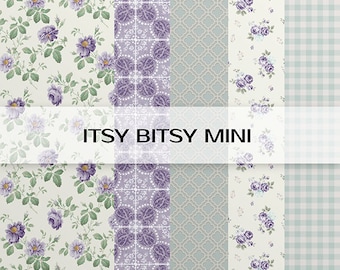 Dollhouse Peel Stick Miniature Wallpaper Floral Purple 1/12 One Inch Scale