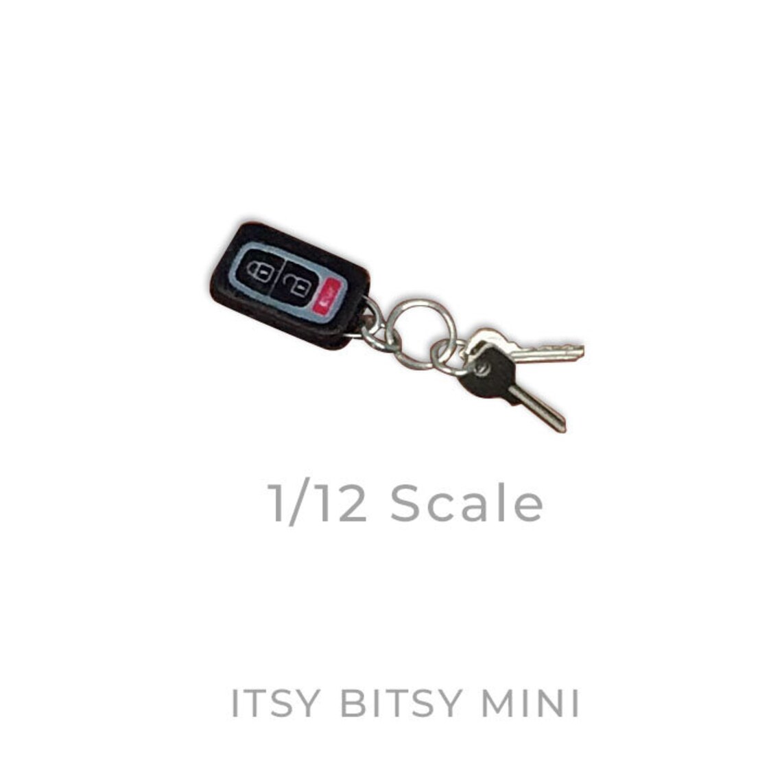 1/12 Scale Miniature Modern Key Chain With Car Fob and Silver Metal ...