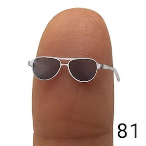 Silver Aviator Dollhouse Miniature Eyeglasses Eye wear Case Sunglasses 1:12 1/12 inch scale