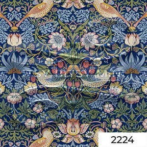 Dollhouse Wallpaper - William Morris Strawberry Thief Birds - Navy Blue - Peel Stick - 1/12 One Inch Scale - 1/6 Barbie Scale - 2224