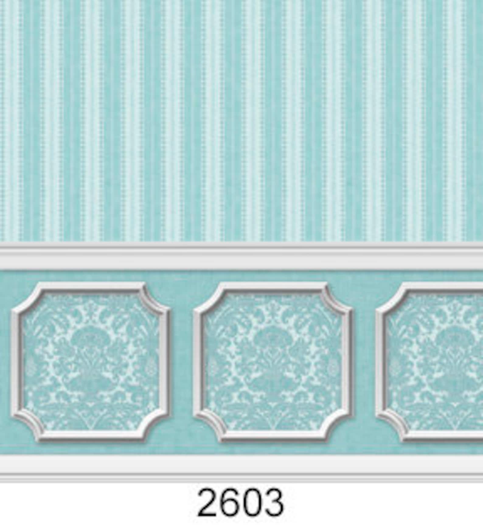 Dollhouse Peel Stick Miniature Wallpaper Damask Stripe Blue - Etsy
