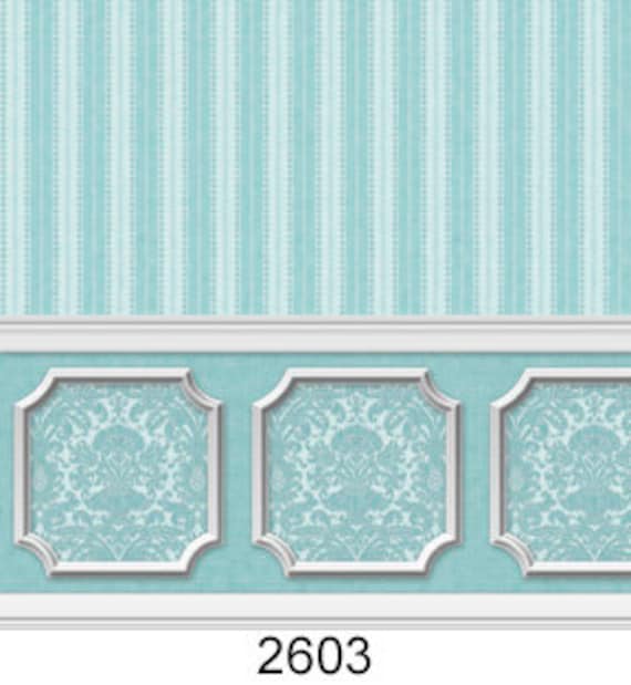 Dollhouse Peel Stick Miniature Wallpaper Damask Stripe Blue Etsy