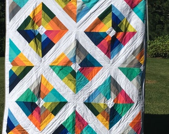 Kite Throw Kite Quilt Lime Green Black and White Handmade Quilt with Kite