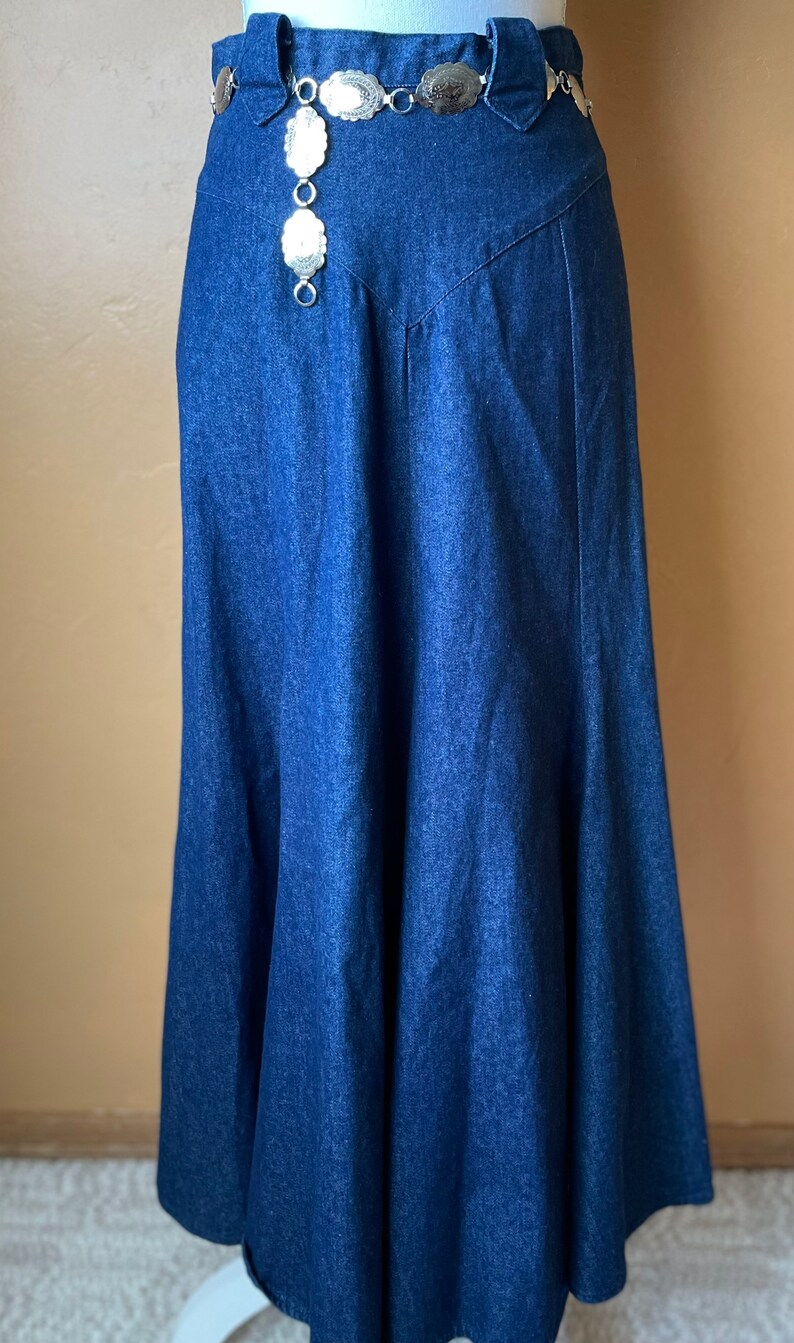 Western Jean Skirt With Concho Belt Long Denim Skirt XS Circle T by