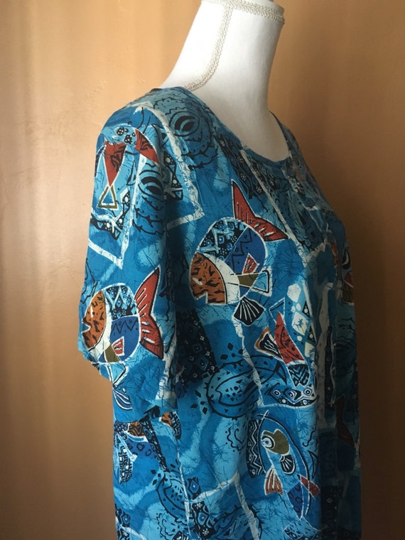 1980s Abstract Fish Design Relaxed Fit Tunic Dres… - image 4