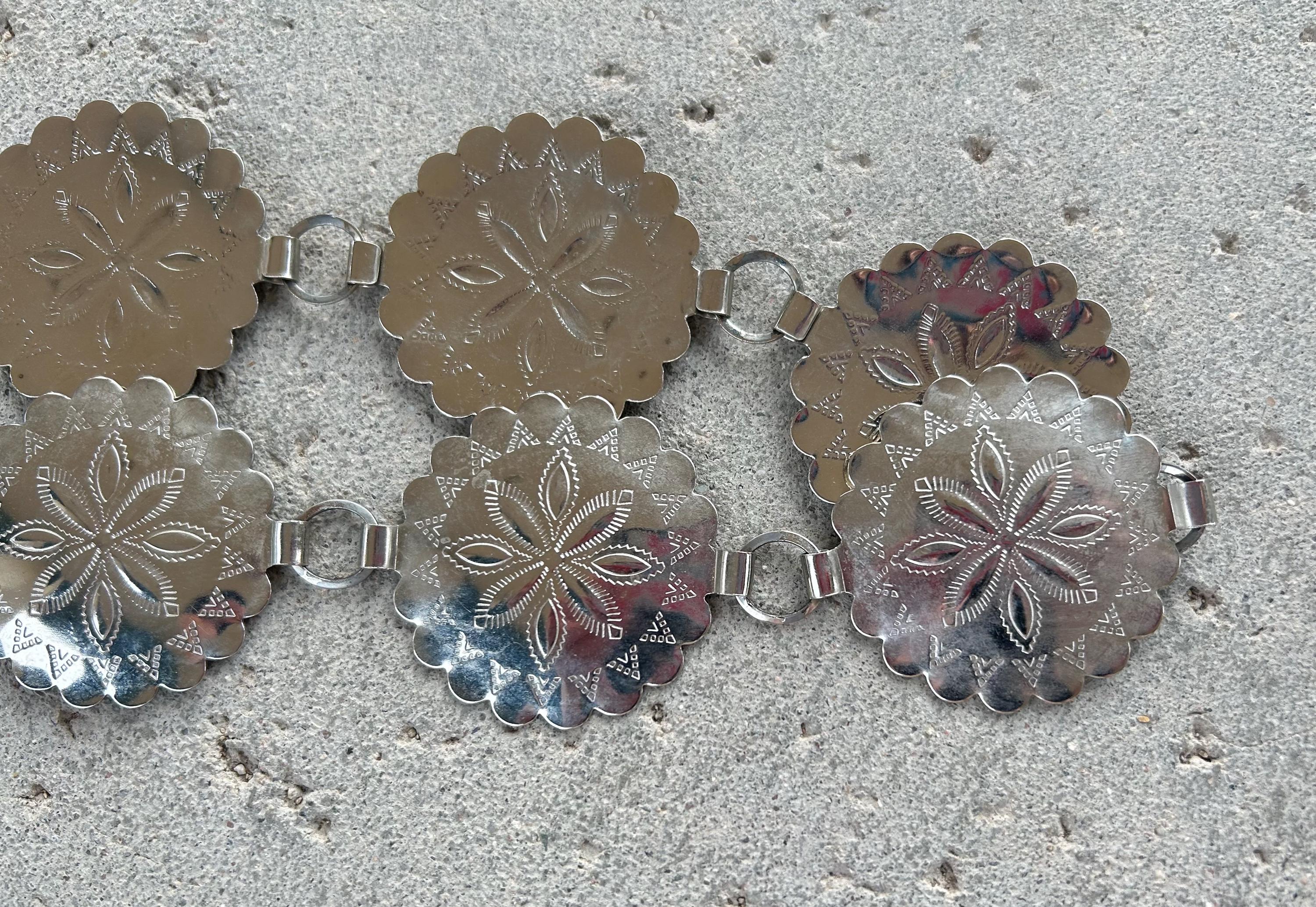 Vintage Sterling Silver Concho Belt • Handstamped Floral 