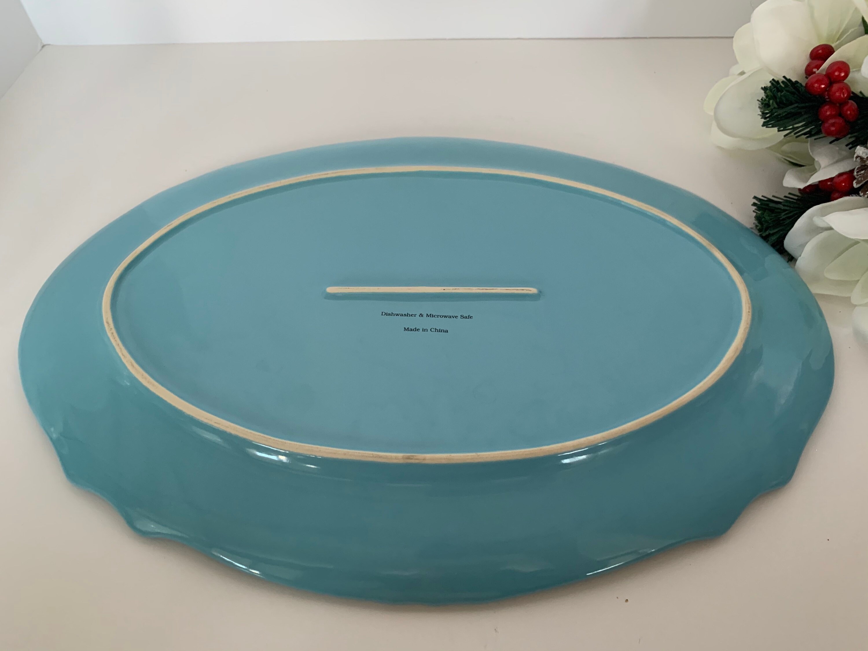 1980s Light Blue Ceramic Serving Platter Holiday Platter Etsy UK