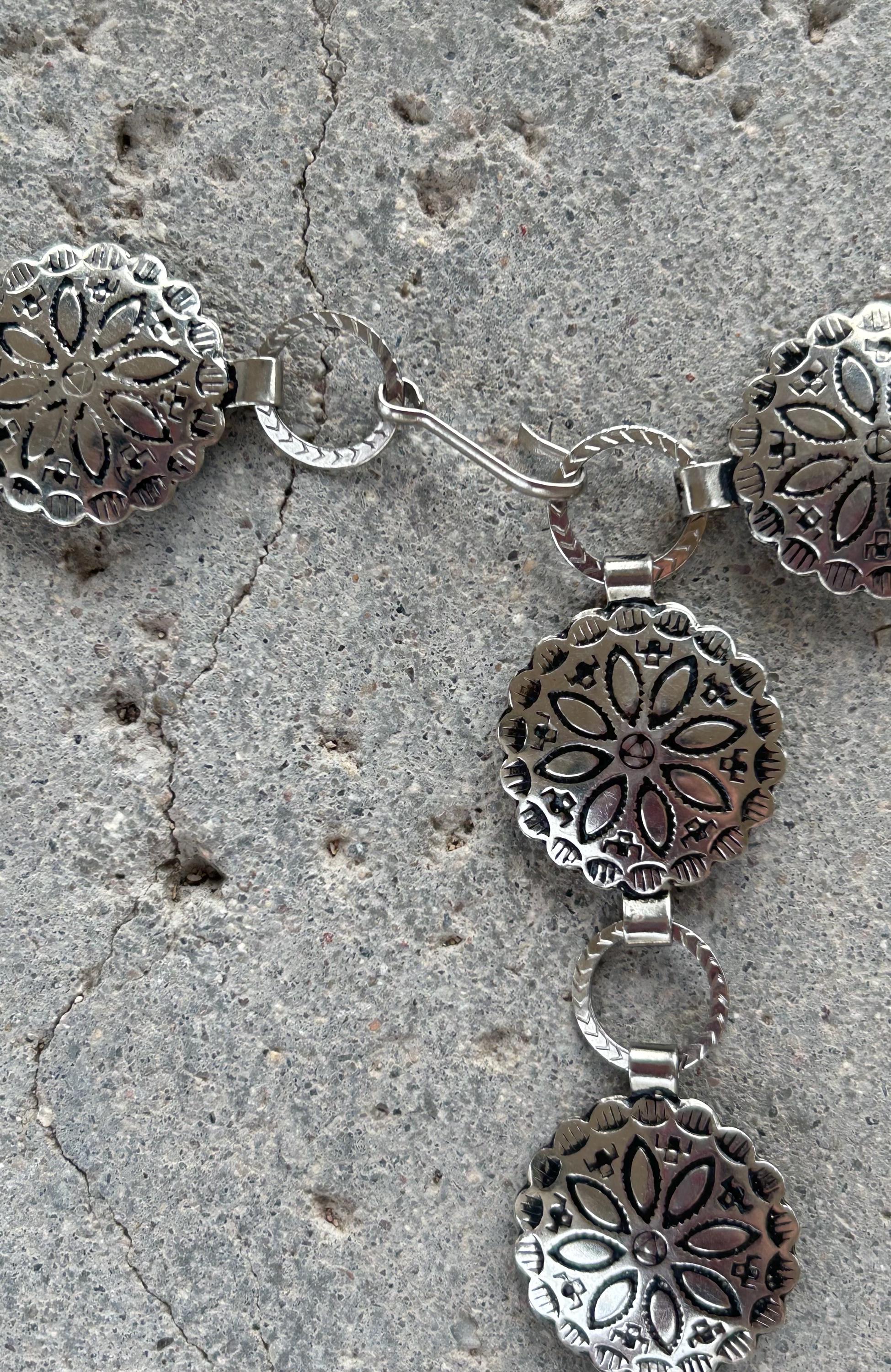 Vintage Southwestern Floral Concho Belt, Sterling Silver  display picture 3