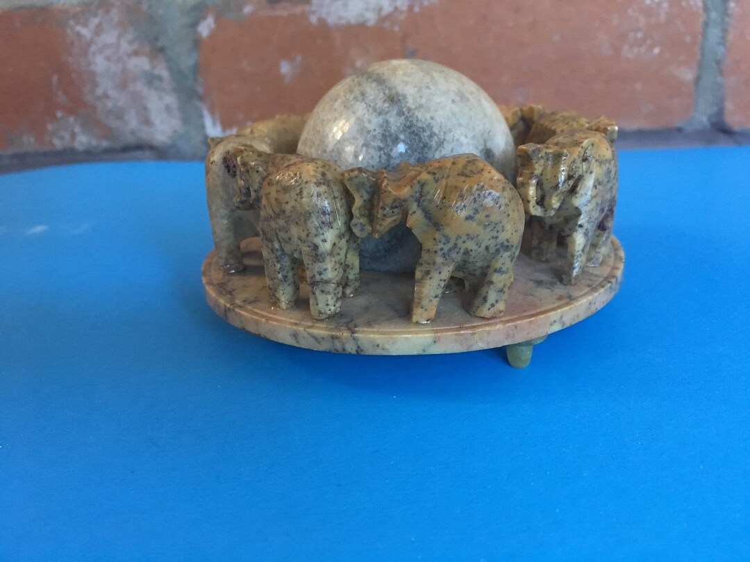 Hand Carved Marble Elephant Display Piece With Polished Marble Etsy