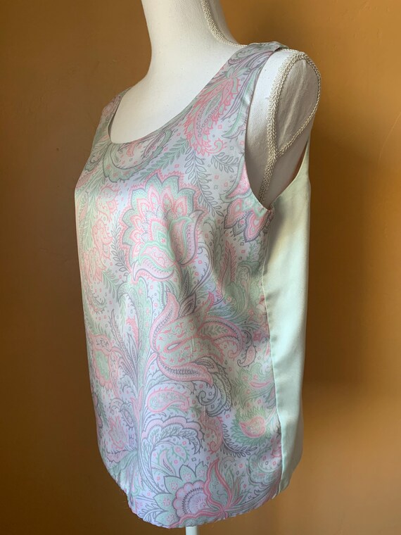 1980s Paisley Print Sleeveless Satin Top (M) • Pi… - image 3