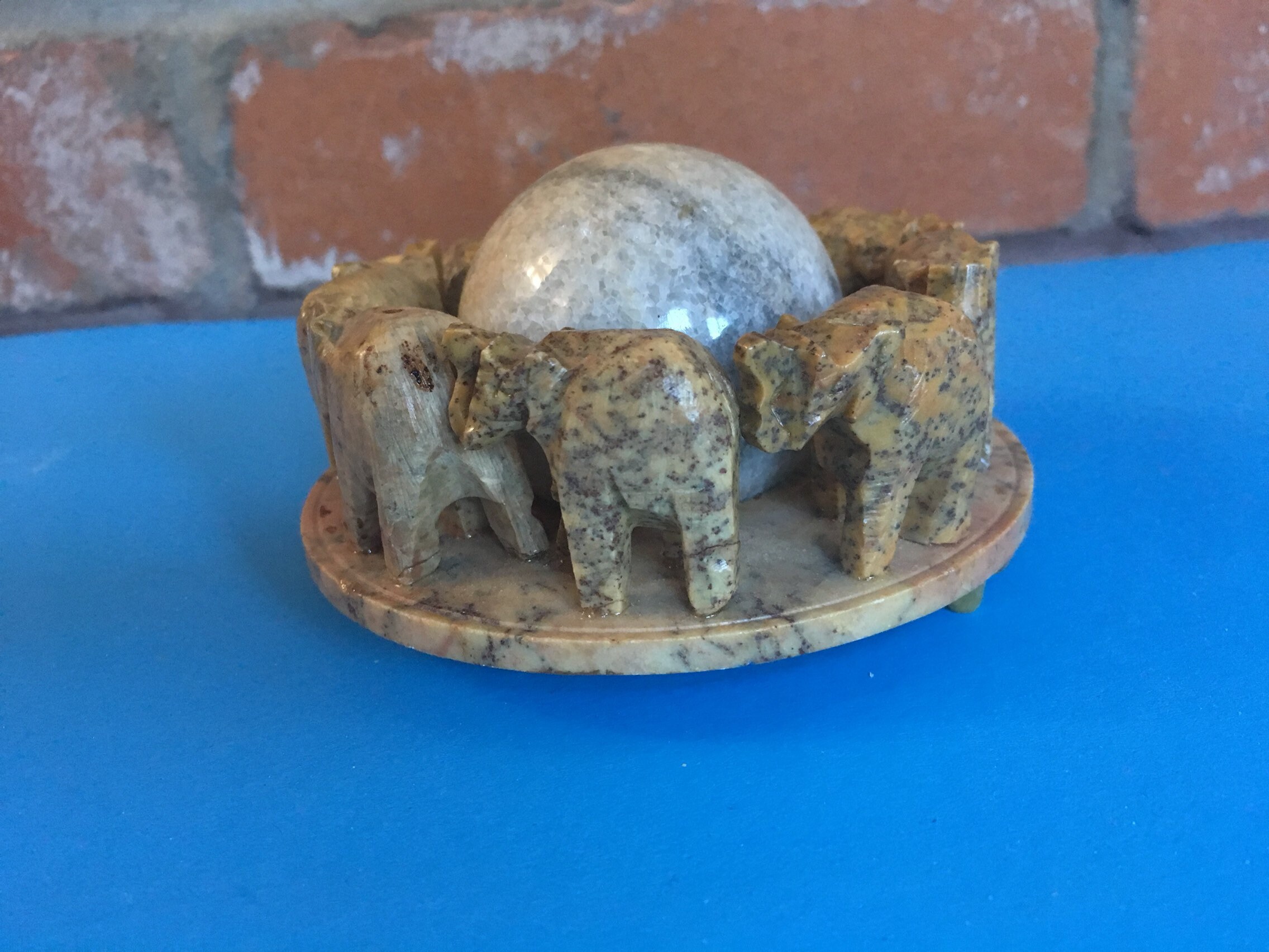 Hand Carved Marble Elephant Display Piece With Polished Marble Etsy
