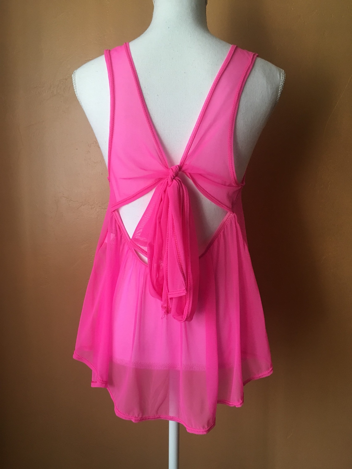 Neon Pink Sleeveless Top L Sheer Dance Top Summer Blouse Etsy