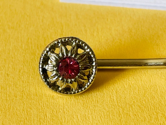 1990s Decorative Hair Pin • Faux Ruby and Silver … - image 1