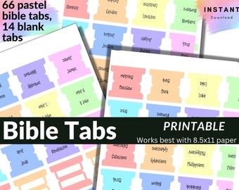 Bible Tabs Pastel Rainbow | 66 Bible Index Tabs with 14 Blank Tabs | Great gift for Christian kids & women who love colorful kawaii designs