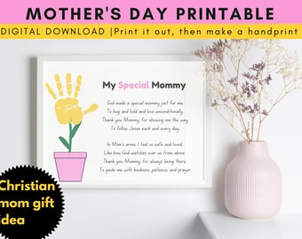 Christian Mother&#39;s Day Handprint Art From Kids - DIY Keepsake Craft Printable for Mom, Mum, Grandma. Baby Toddler Child-Friendly - Download