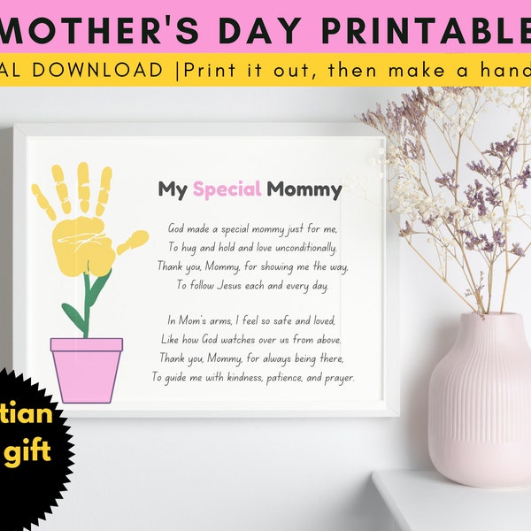 Christian Mother's Day Handprint Art From Kids - DIY Keepsake Craft Printable for Mom, Mum, Grandma. Baby Toddler Child-Friendly - Download