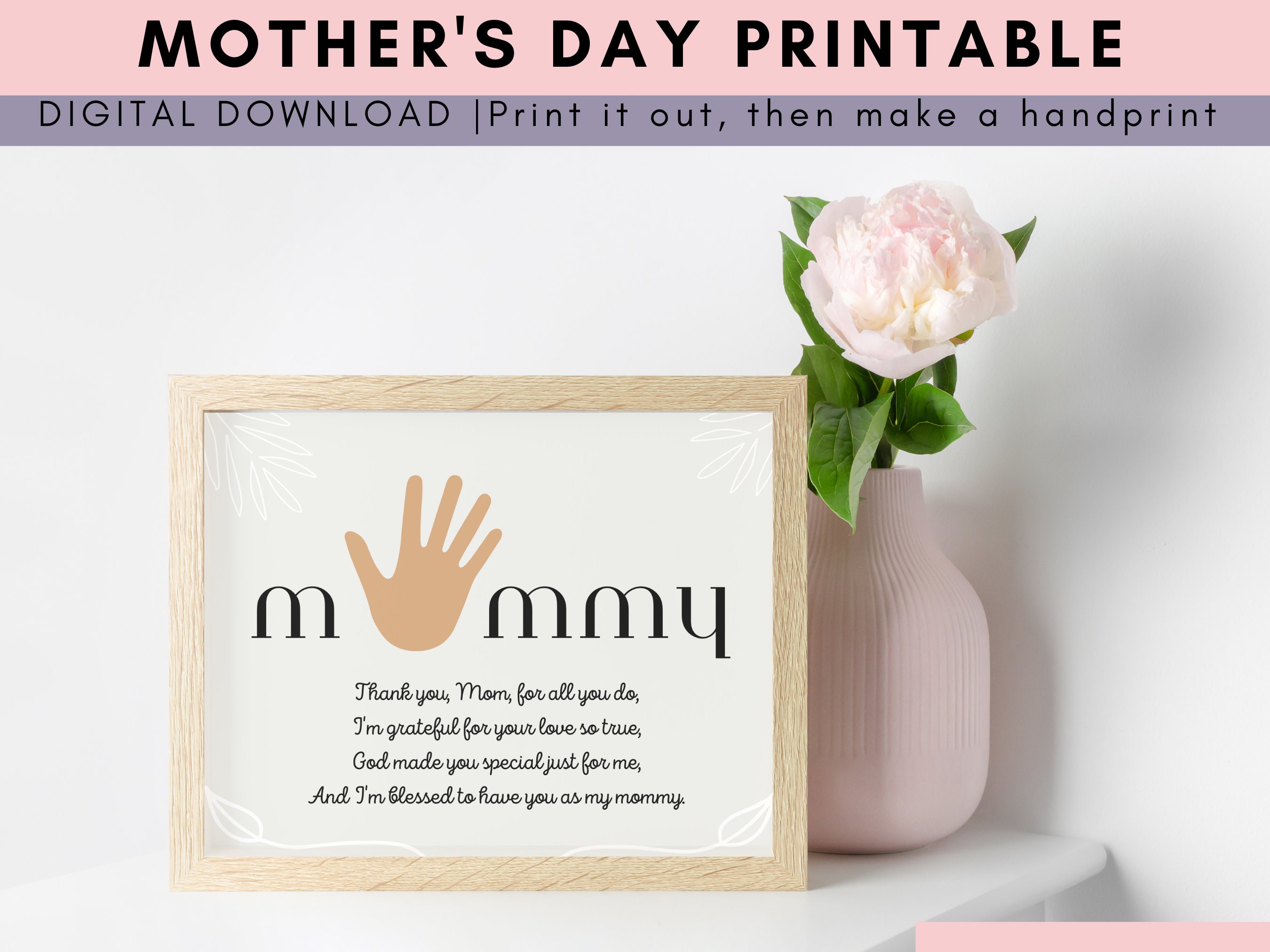 Faith-based Christian Printable for Mother's Day Personalized Keepsake Gift for Mom from Child Handprint Art - Letter Size Instant Download