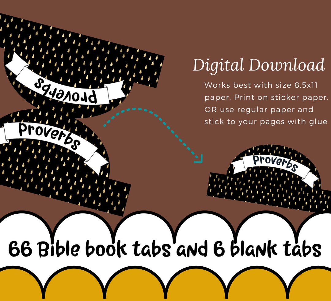 Black and Gold Bible Tabs Printable With 66 Books of the Bible and 6